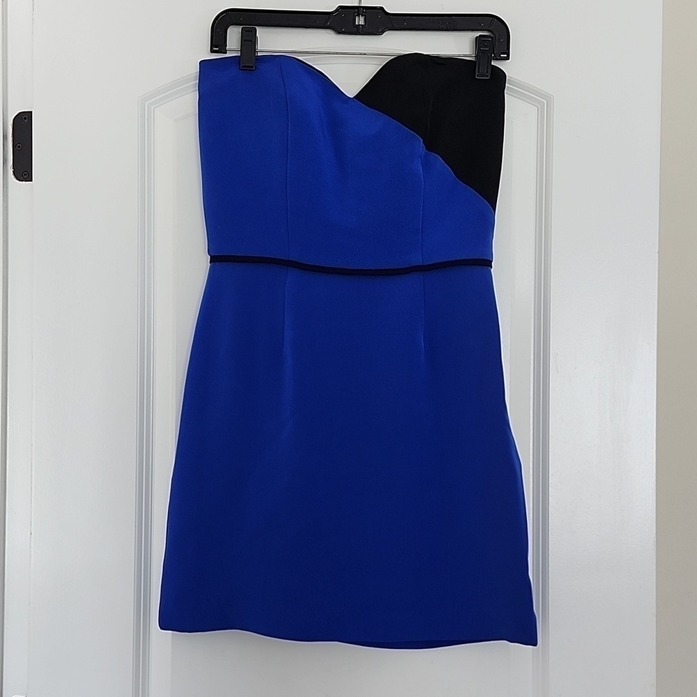 NWT ANILEE SILK ROYAL BLUE & BLACK STRAPLESS MINIDRESS SIZE 6